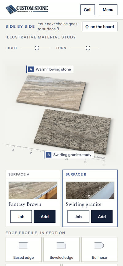 Custom Stone Products, The Material Studio on a phone
