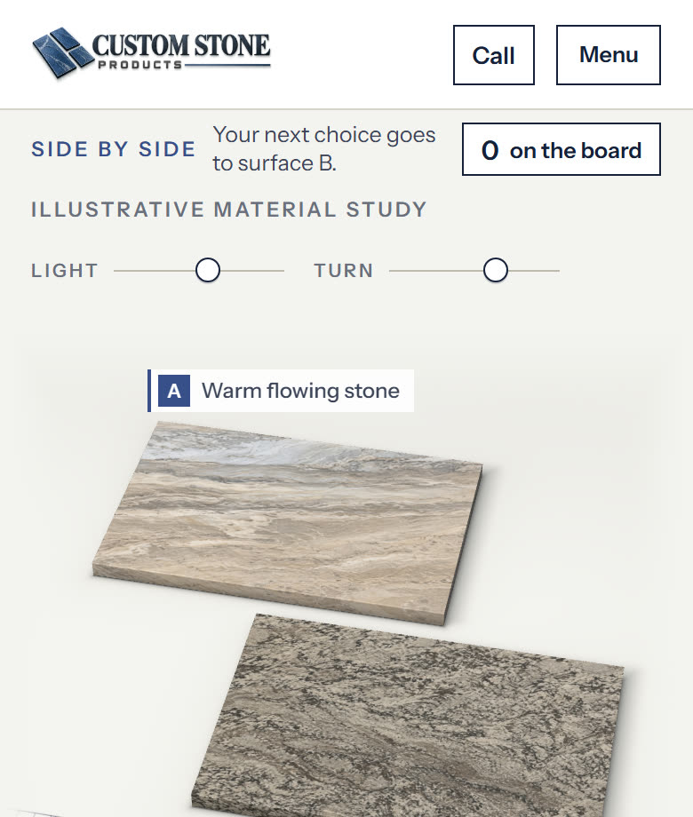 Custom Stone Products, The Material Studio on a phone