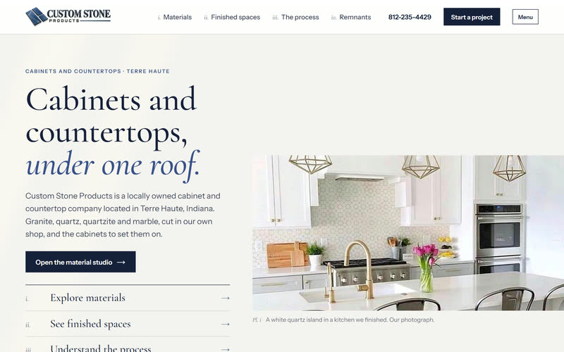 Custom Stone Products, home page on a desktop
