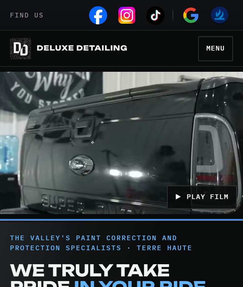 Deluxe Detailing, home page on a phone