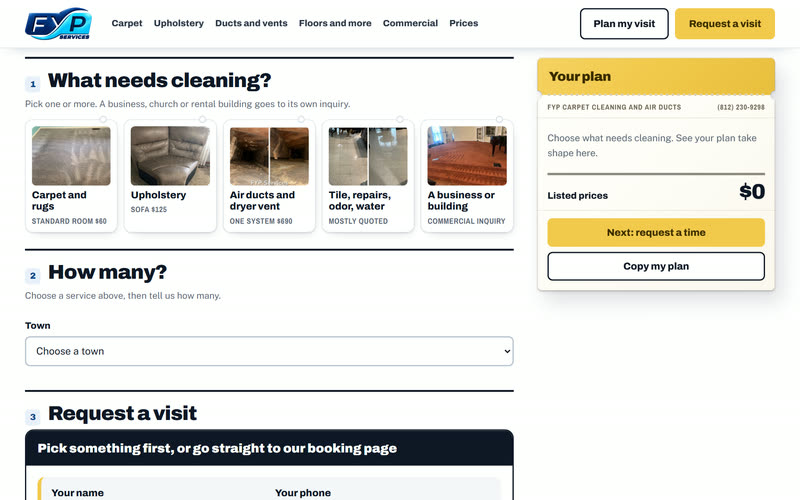 FYP Carpet Cleaning and Air Ducts, The Visit Planner on a desktop