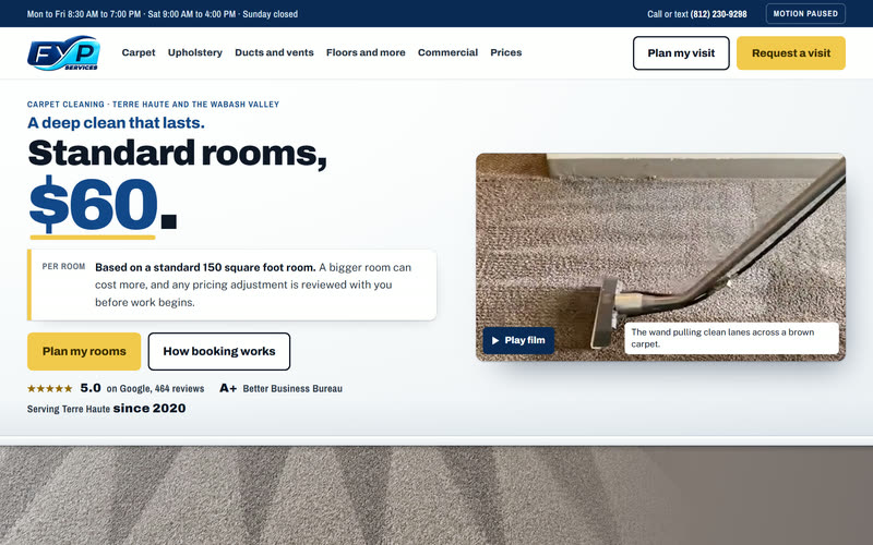 FYP Carpet Cleaning and Air Ducts, home page on a desktop