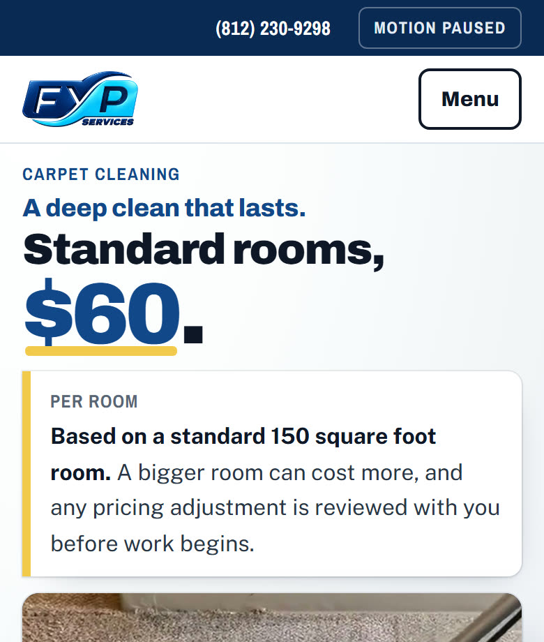 FYP Carpet Cleaning and Air Ducts, home page on a phone