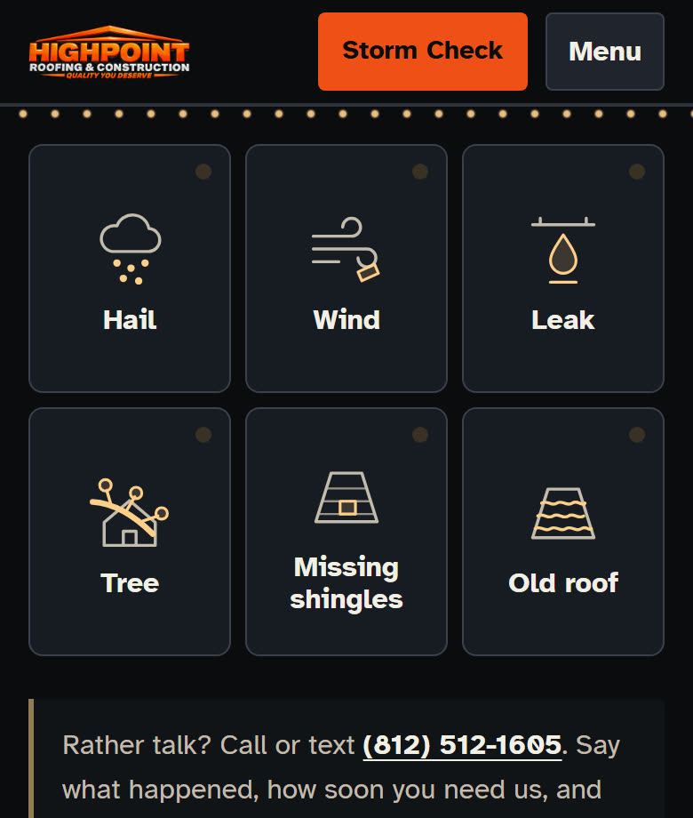 Highpoint Roofing & Construction, The Storm Check on a phone