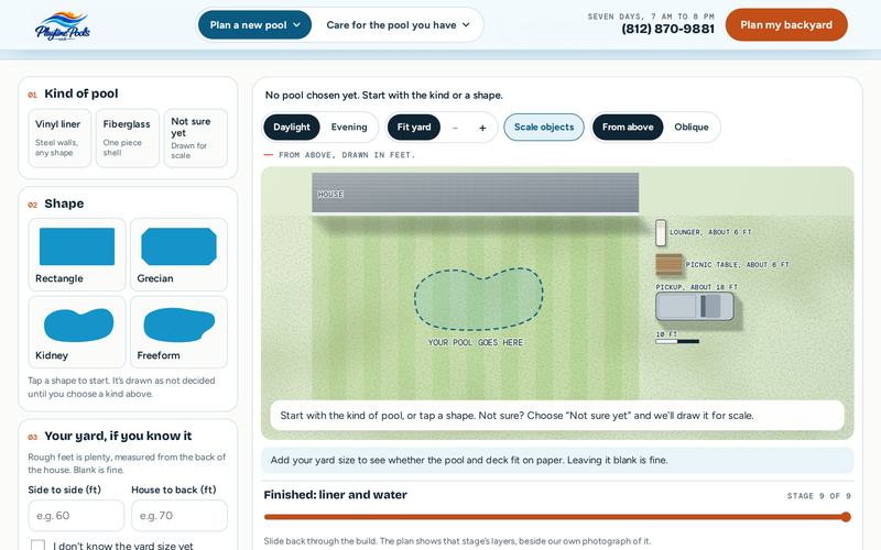 Playtime Pools, The Backyard Planner on a desktop
