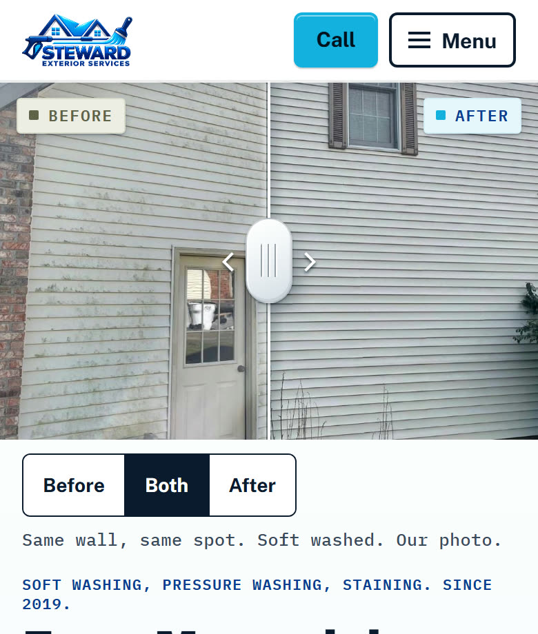 Steward Soft and Pressure Washing, home page on a phone
